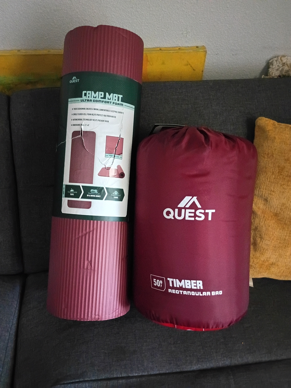 Quest Burgundy Sleeping Bag and Matching Camp Mat Set
